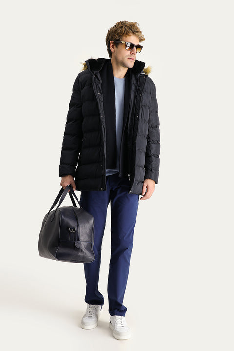 Orta Lacivert Kapüşonlu Şişme Kaban