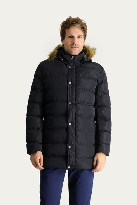 Orta Lacivert Kapüşonlu Şişme Kaban