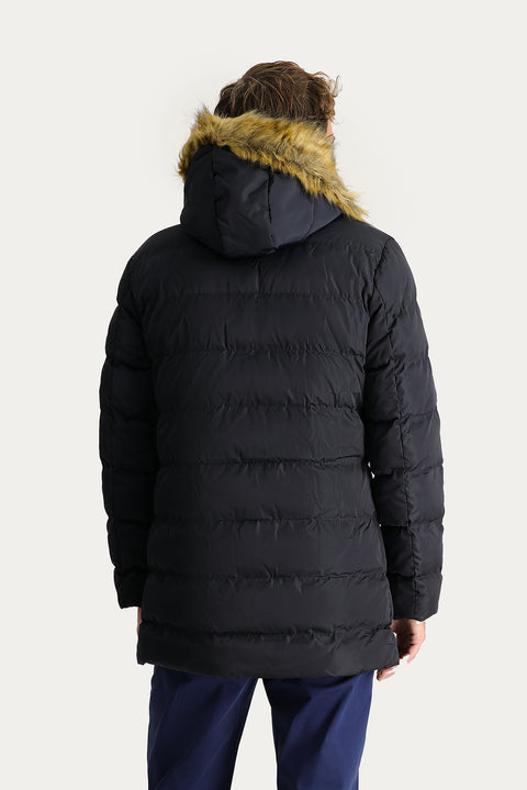 Orta Lacivert Kapüşonlu Şişme Kaban