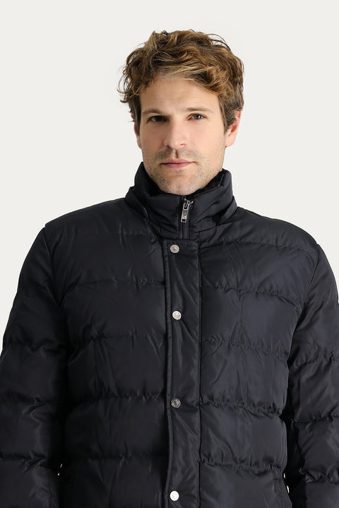 Orta Lacivert Kapüşonlu Şişme Kaban