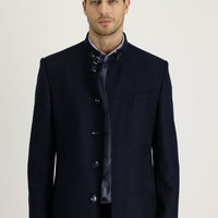 Koyu Lacivert Slim Fit Dar Kesim Yünlü Kaban