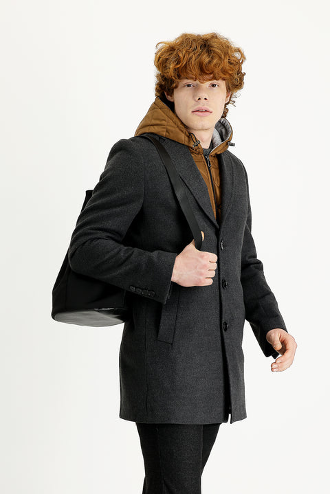 Titanyum Gri Slim Fit Dar Kesim Yelekli Kaban