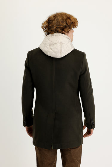  Asker Haki Slim Fit Dar Kesim Yelekli Kaban