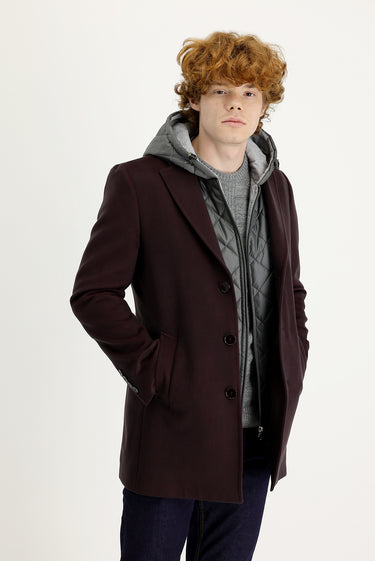  Koyu Bordo Slim Fit Dar Kesim Yelekli Kaban
