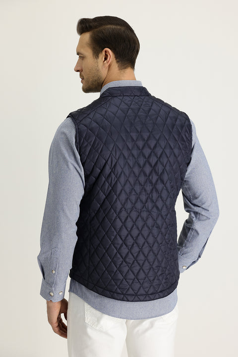 Koyu Lacivert Slim Fit Dar Kesim Kapitone Yelek