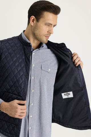  Koyu Lacivert Slim Fit Dar Kesim Kapitone Yelek