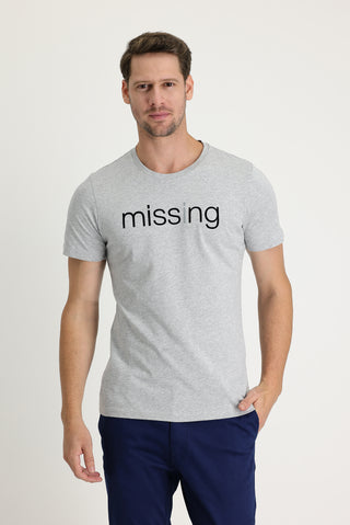  Açık Gri Melanj Bisiklet Yaka Desenli Slim Fit Dar Kesim Tişört