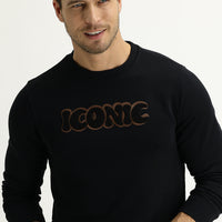Siyah Bisiklet Yaka Slim Fit Dar Kesim Sweatshirt