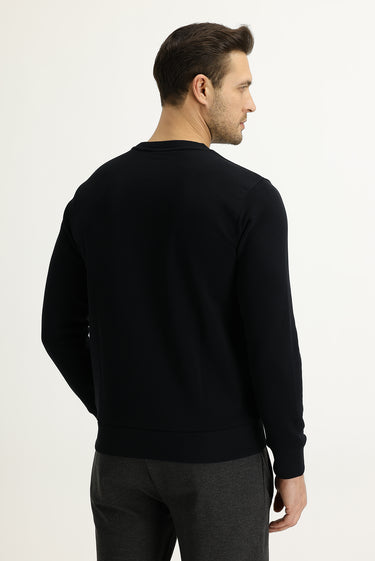 Siyah Bisiklet Yaka Slim Fit Dar Kesim Sweatshirt
