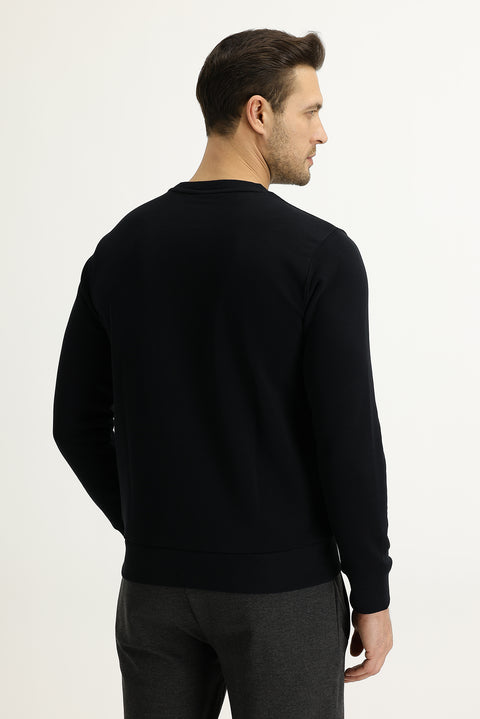 Siyah Bisiklet Yaka Slim Fit Sweatshirt