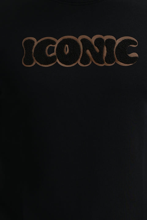 Siyah Bisiklet Yaka Slim Fit Sweatshirt