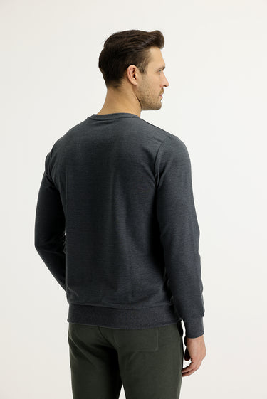 Koyu Antrasit Bisiklet Yaka Slim Fit Dar Kesim Sweatshirt