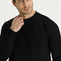 Siyah Bisiklet Yaka Slim Fit Dar Kesim Sweatshirt