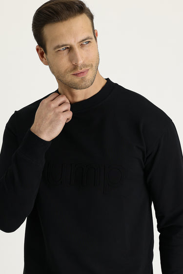 Siyah Bisiklet Yaka Slim Fit Dar Kesim Sweatshirt