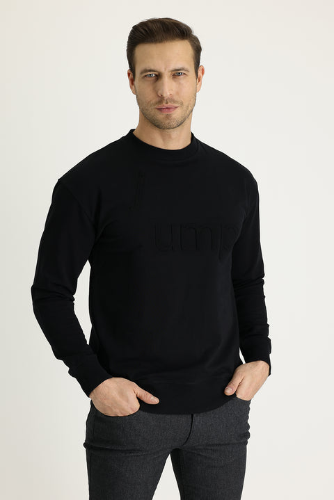 Siyah Bisiklet Yaka Slim Fit Dar Kesim Sweatshirt