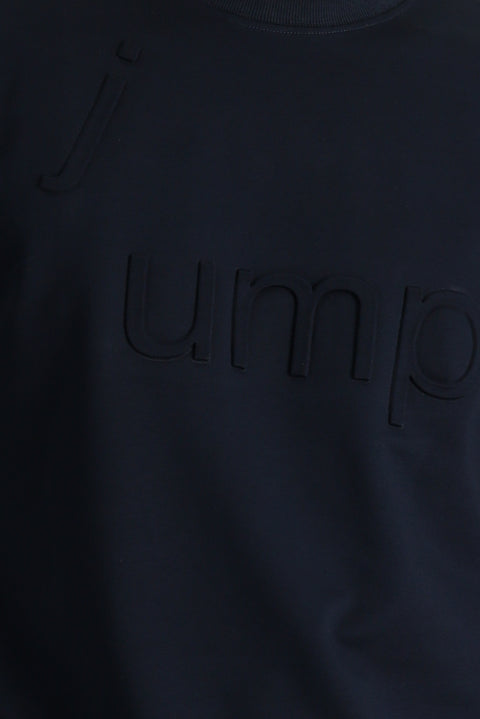 Orta Lacivert Bisiklet Yaka Slim Fit Dar Kesim Baskılı Sweatshirt