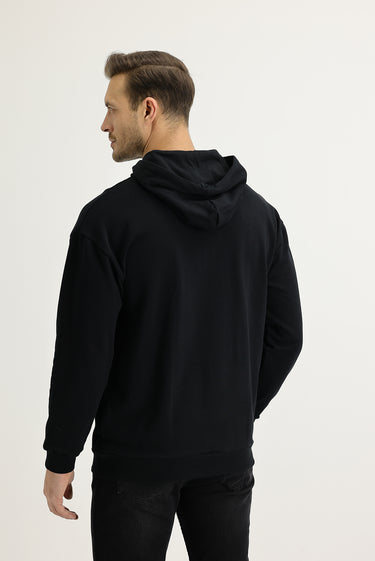 Siyah Kapüşonlu Baskılı Pamuk Sweatshirt