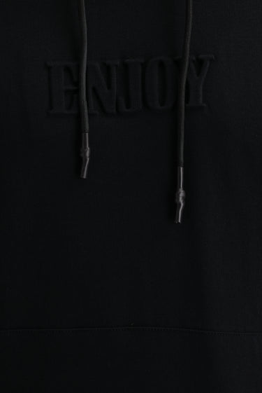 Siyah Kapüşonlu Baskılı Pamuk Sweatshirt