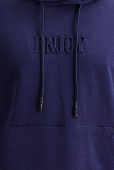 Koyu Lacivert Kapüşonlu Baskılı Pamuk Sweatshirt