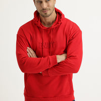 Bayrak Kırmızı Kapüşonlu Baskılı Pamuk Sweatshirt