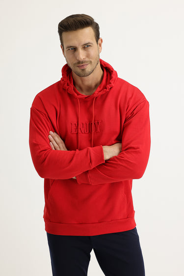 Bayrak Kırmızı Kapüşonlu Baskılı Pamuk Sweatshirt