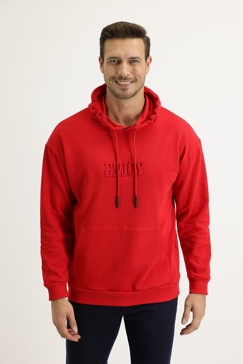 Bayrak Kırmızı Kapüşonlu Baskılı Pamuk Sweatshirt