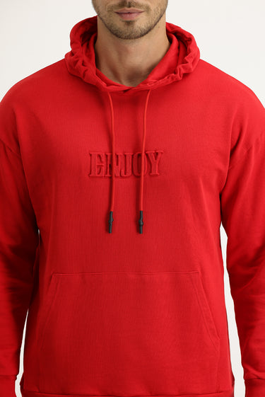 Bayrak Kırmızı Kapüşonlu Baskılı Pamuk Sweatshirt