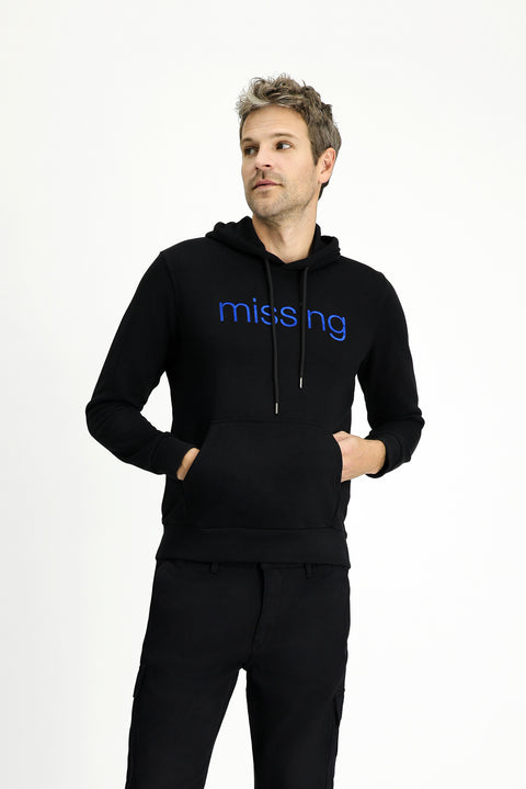Black Hooded Slim Fit Printed Cotton Sweatshirt