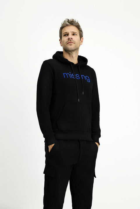 Black Hooded Slim Fit Printed Cotton Sweatshirt