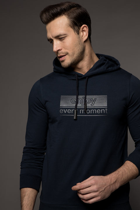 Koyu Lacivert Kapüşonlu Sweatshirt