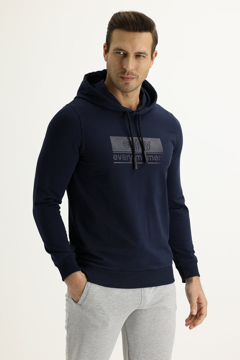 Koyu Lacivert Kapüşonlu Sweatshirt