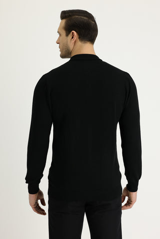  Siyah Polo Yaka Regular Fit Triko Kazak