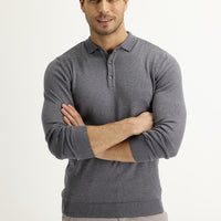 Orta Gri Melanj Polo Yaka Regular Fit Triko Kazak
