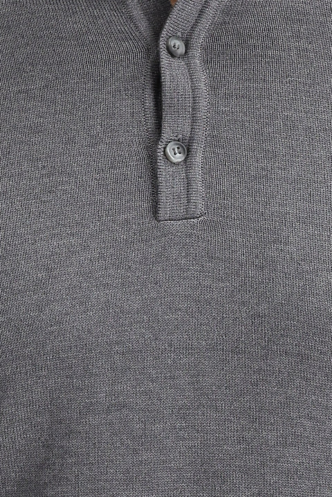 Orta Gri Melanj Polo Yaka Regular Fit Triko Kazak