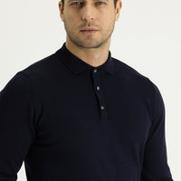 Koyu Lacivert Polo Yaka Regular Fit Triko Kazak