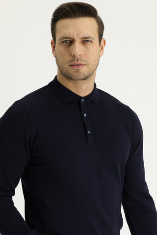  Koyu Lacivert Polo Yaka Regular Fit Triko Kazak