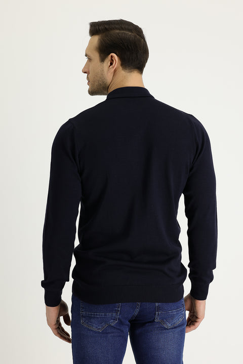 Koyu Lacivert Polo Yaka Regular Fit Triko Kazak