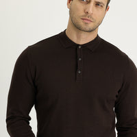 Orta Kahve Polo Yaka Regular Fit Triko Kazak