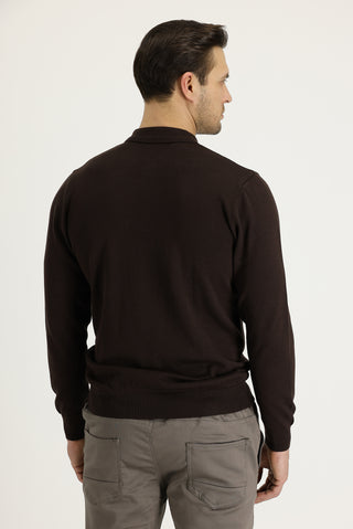  Orta Kahve Polo Yaka Regular Fit Triko Kazak