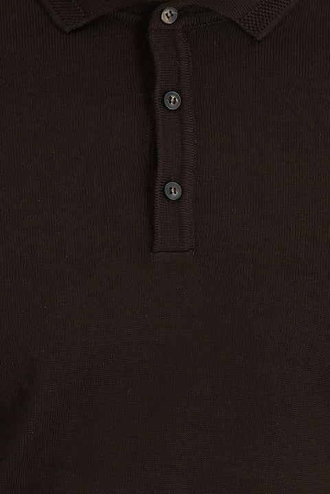 Orta Kahve Polo Yaka Regular Fit Triko Kazak