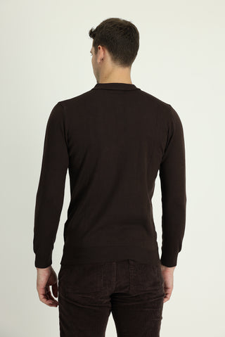  Koyu Kahve Polo Yaka Regular Fit Triko Kazak