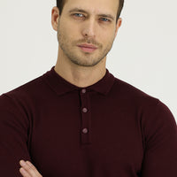 Koyu Bordo Polo Yaka Regular Fit Triko Kazak