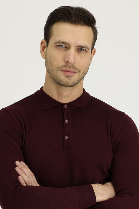 Koyu Bordo Polo Yaka Regular Fit Triko Kazak