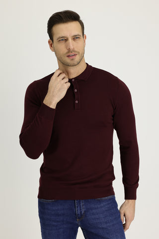  Koyu Bordo Polo Yaka Regular Fit Triko Kazak