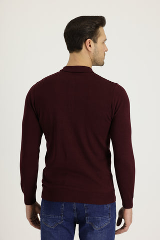  Koyu Bordo Polo Yaka Regular Fit Triko Kazak