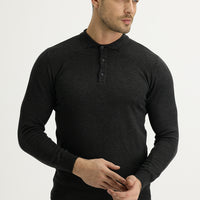 Koyu Antrasit Polo Yaka Regular Fit Triko Kazak