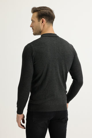  Koyu Antrasit Polo Yaka Regular Fit Triko Kazak