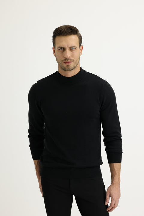 Siyah Yarım Balıkçı Yaka Regular Fit Triko Kazak