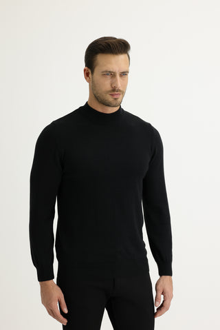  Siyah Yarım Balıkçı Yaka Regular Fit Triko Kazak