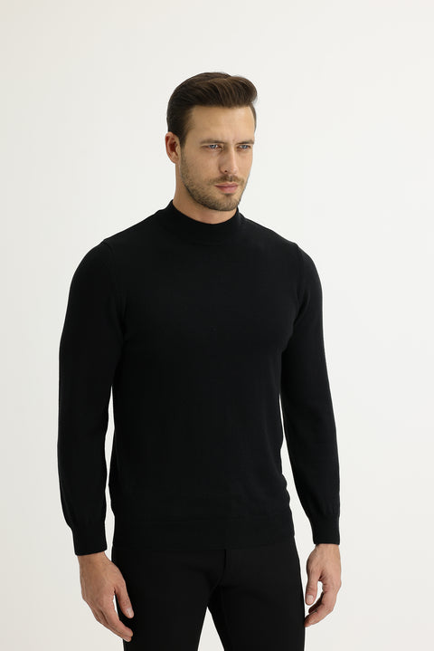 Siyah Yarım Balıkçı Yaka Regular Fit Triko Kazak